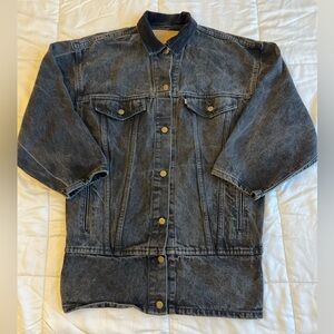 RARE VTG Made In The USA Levi’s Denim Long Trucker Jacket Coat Corduroy Collar